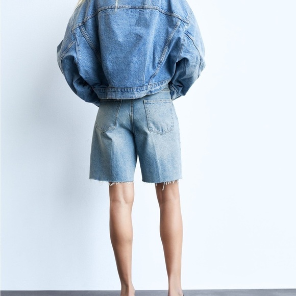 Zara High Rise Bermuda Denim Shorts - Picture 3 of 13